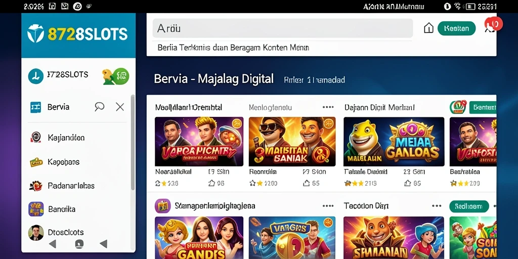 Antarmuka utama <strong>8728SLOTS</strong> menampilkan berita terbaru dengan desain yang menarik.