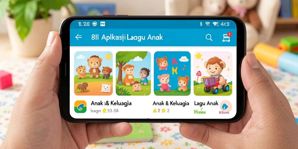 Tampilan antarmuka aplikasi 8II dengan pilihan lagu anak yang beragam.
