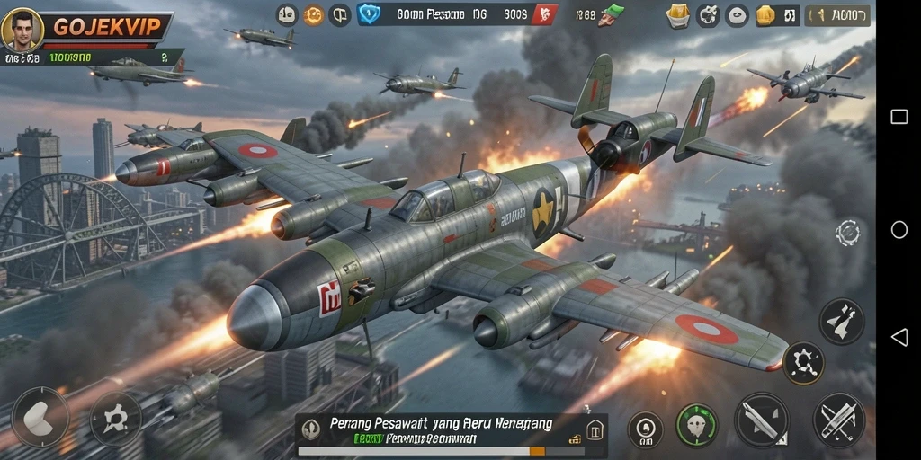 Antarmuka game Perang Pesawat yang memukau dan interaktif.