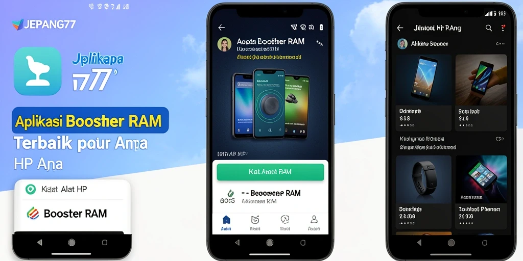 Tampilan antarmuka aplikasi Booster RAM JEPANG77 yang sederhana dan efektif.