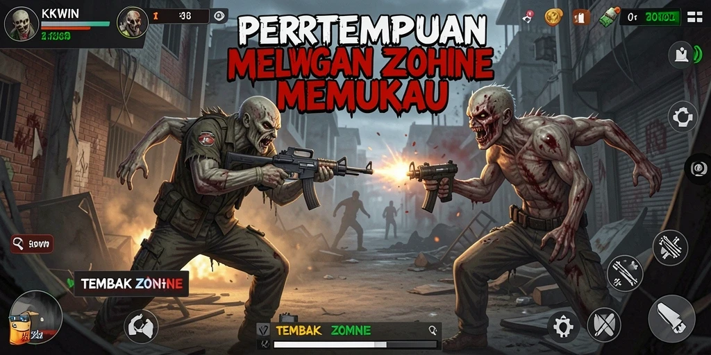 Antarmuka permainan KKWIN menampilkan aksi tembak zombie yang seru.