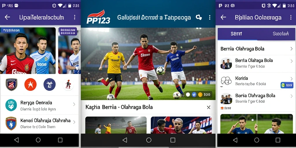 Tangkapan layar utama PP123 menunjukkan antarmuka aplikasi berita olahraga bola.