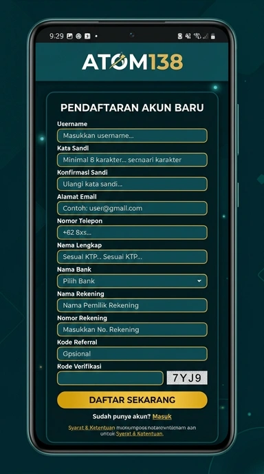 Panduan Registrasi Akun Baru atom138 untuk Pengguna Android